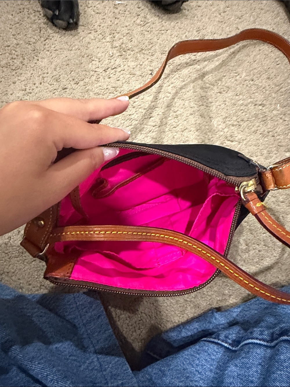 Dooney & Bourke Black Crossbody with Brown Leather Trim - Picture 2 of 3